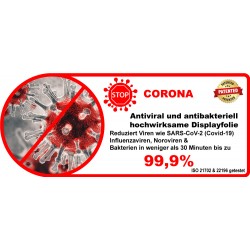 Neoxum Anti-Corona film is permanently highly effective against viruses SARS-CoV-2 but also against bacteria such as