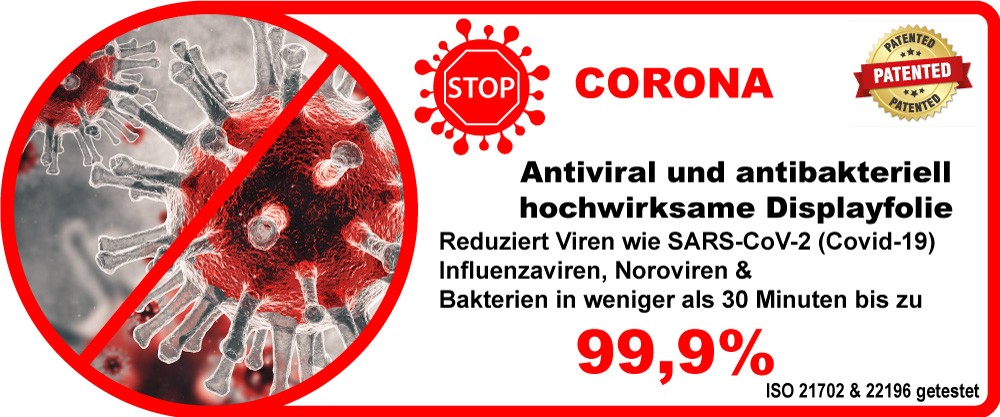 Dauerhaft antivirale und antimikrobielle Displayschutzfolie für